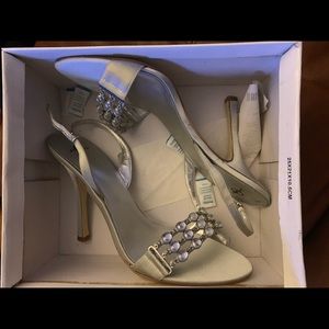 Joey O ‘Sade’ Sandal Heel, Silver, Size 10